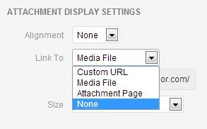 Configurando o WordPress para inserir Imagem sem LINK