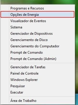 Abrindo as opções de energia -botão de Hibernar
