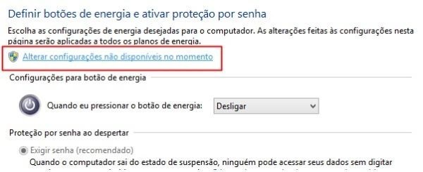 Habilitando as configurações que não estavam ativas