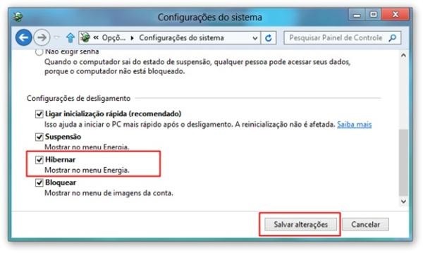 Habilitando a opção de Hibernar